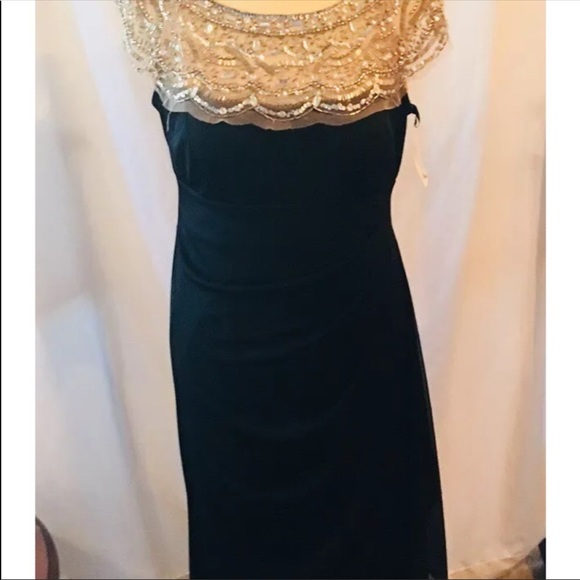 xscape beaded cap sleeve gown